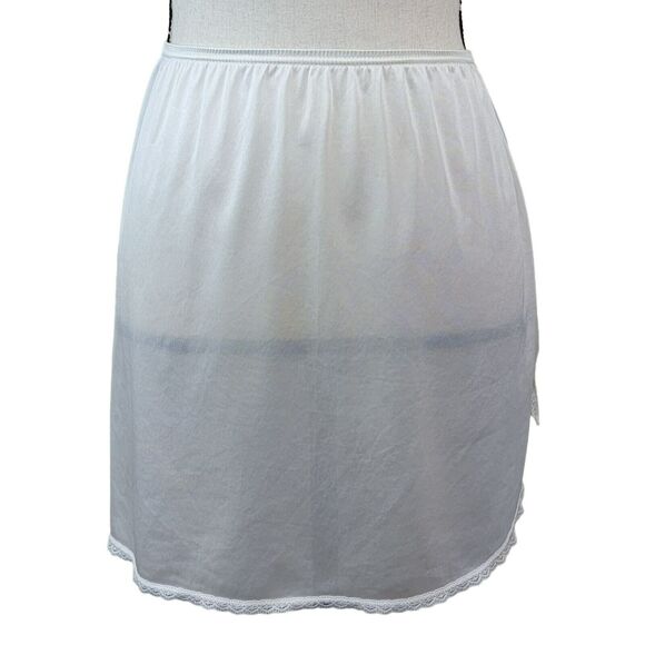 VTG 90s Vassarette Cream Half Slip Skirt Womens Sz S Lace Trim‎ Slit Sheer Mini - Picture 1 of 6